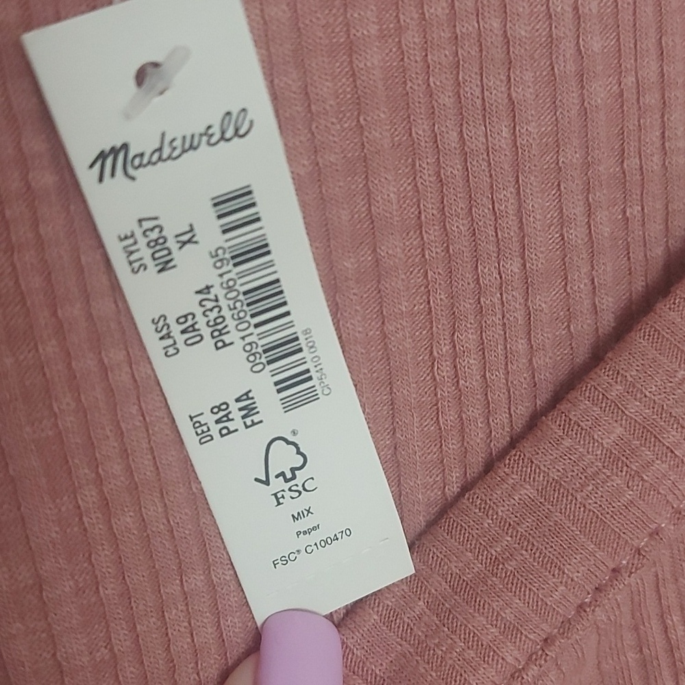 NWT Madewell Pointelle Square-Scoop Tee Rose Pink Ribbed Knit Long Sleeve XLarge - Picture 6 of 6